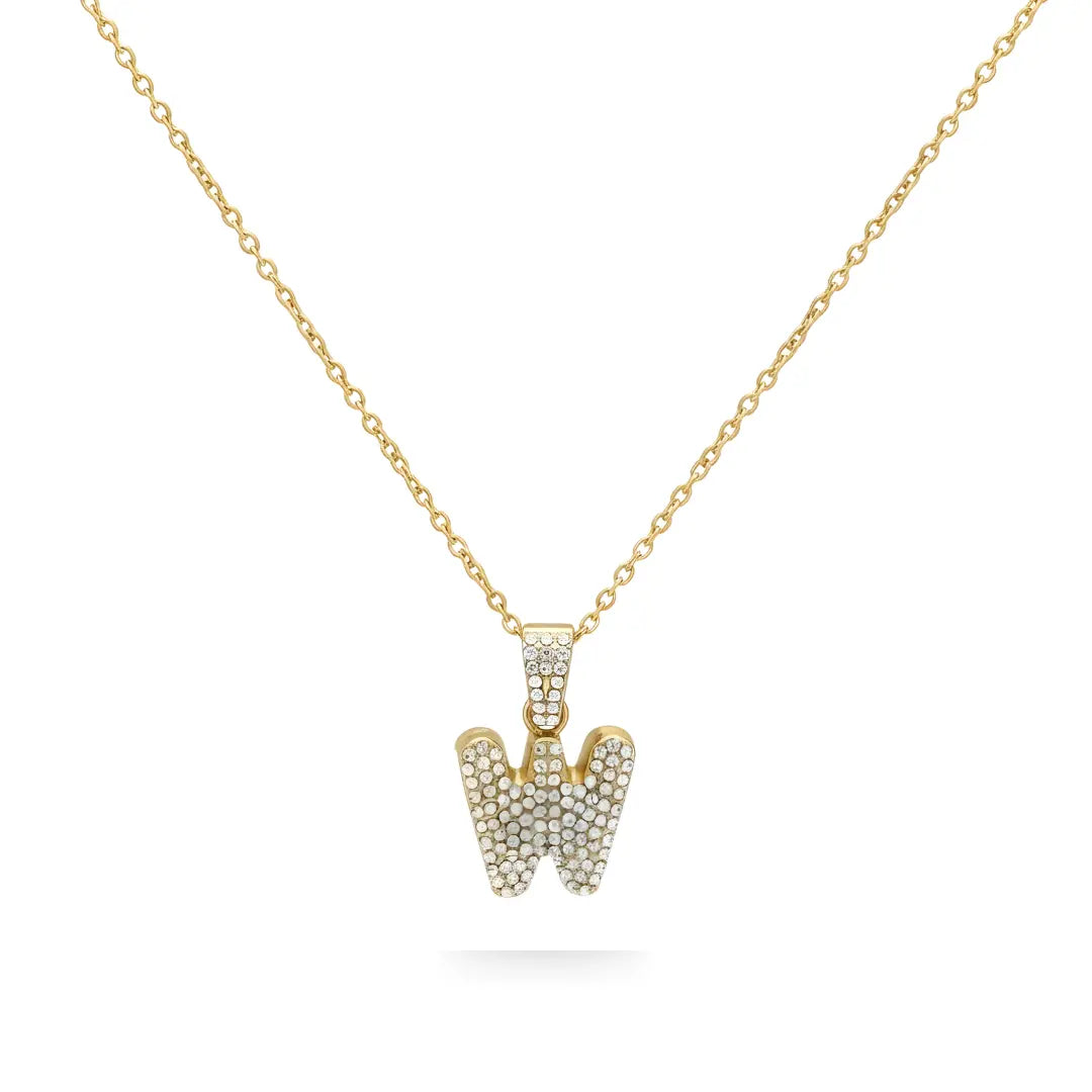 18K Gold Filled Large Pavé Cubic Zirconia Initial Letter Pendant Necklace – Oversized Iced Out Alphabet Necklace